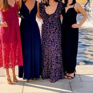 Navy Blue Floral Print Ruffled Maxi Dress
Lulus, medium, worn once.